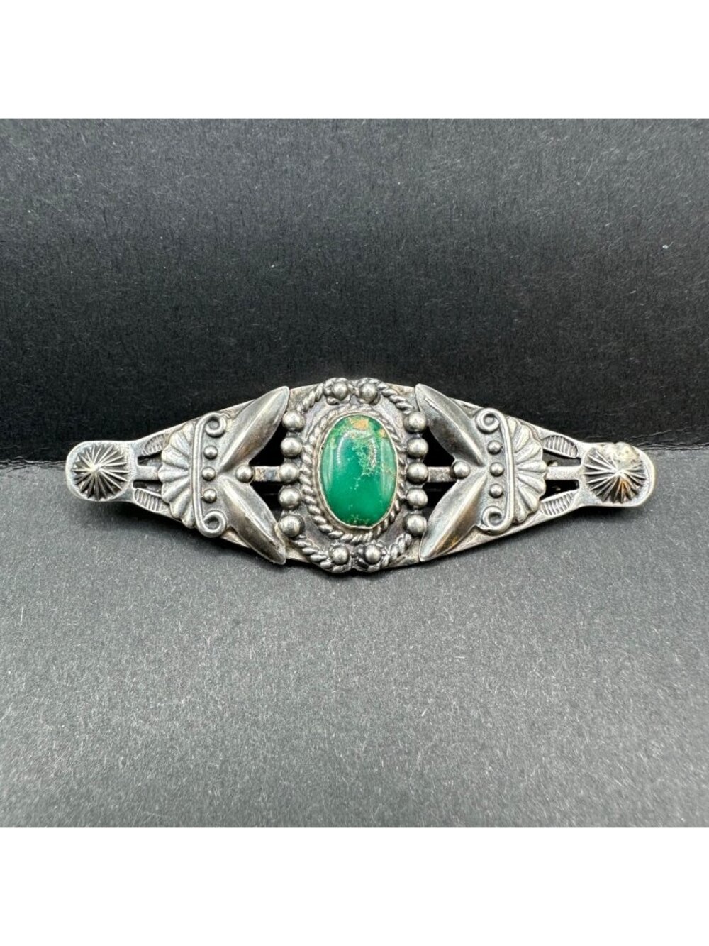 Sterling Silver Green Turquoise Bar Pin Brooch Old Vintage Southwest 30s/40s